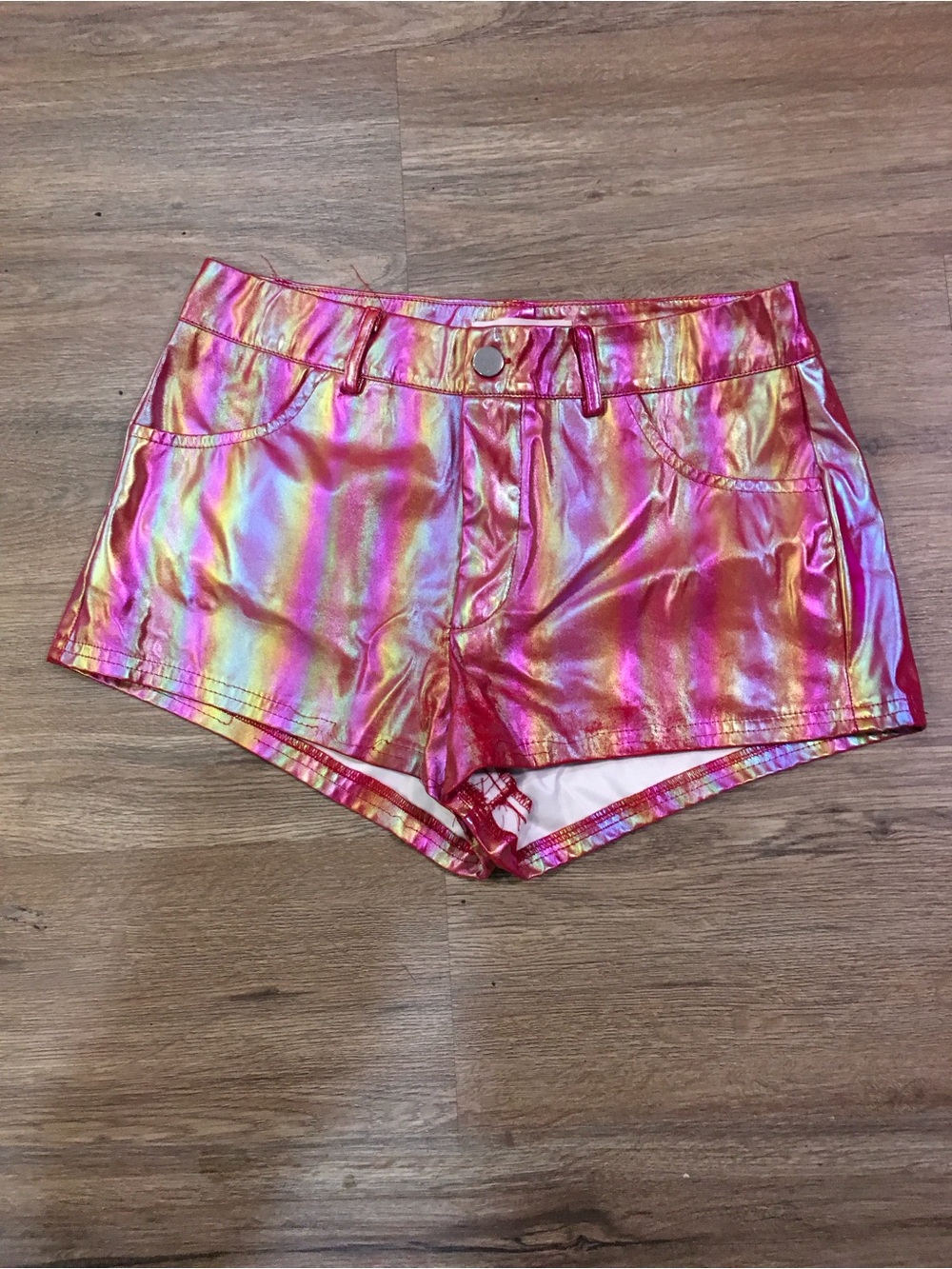 Hot & Delicious Iridescent Pink Gold High-Waist Shorts